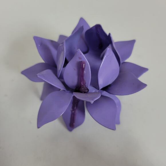 VINTAGE Lotus Flower Metal Purple Handmade Candle Holders Retro Set of 2 - Picture 13 of 13